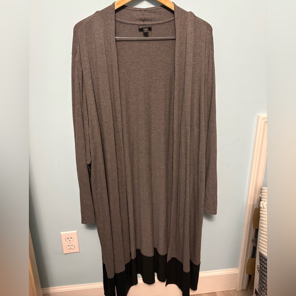 Long Gray with Black hem Open Cardigan